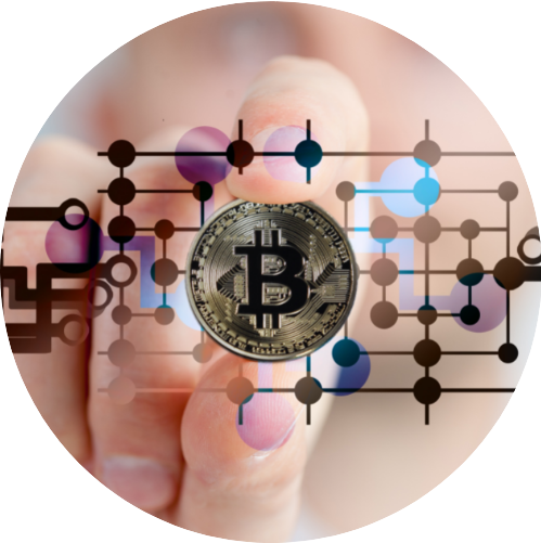 Un bitcoin digitale in un cerchio